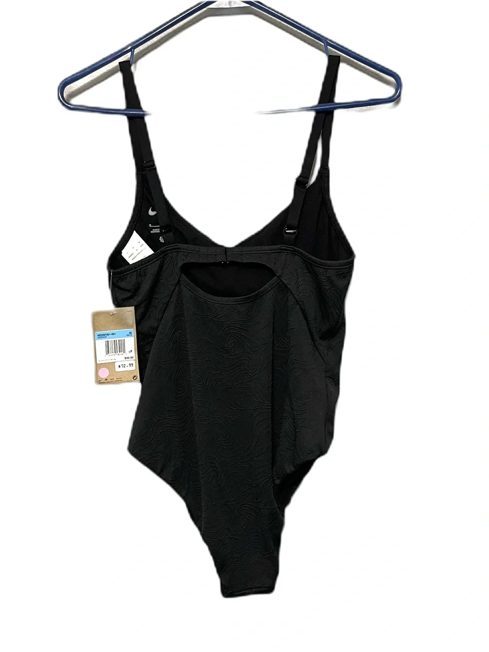 Nike Swim Padded High Thigh One Piece Swimsuit Black Textured NWT Womens M